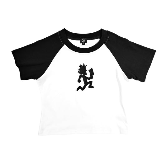 Juggalo Baby-Doll Embroidered  Crop Tee - White