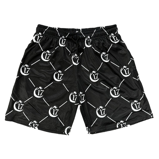 C17 - Monogram - 9 inch inseam Long Shorts - Black