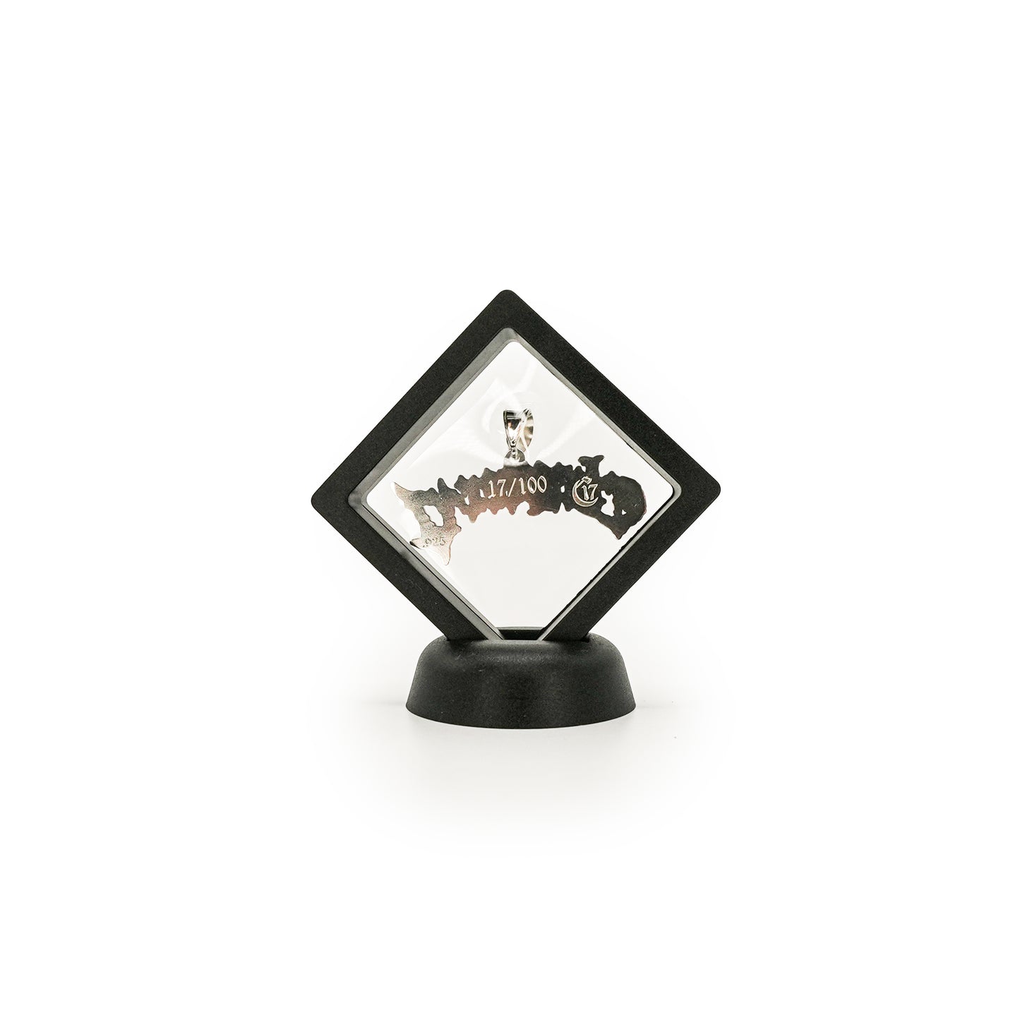 2.5" Chapter 17 text logo Pendant .925 Silver with Display and stand