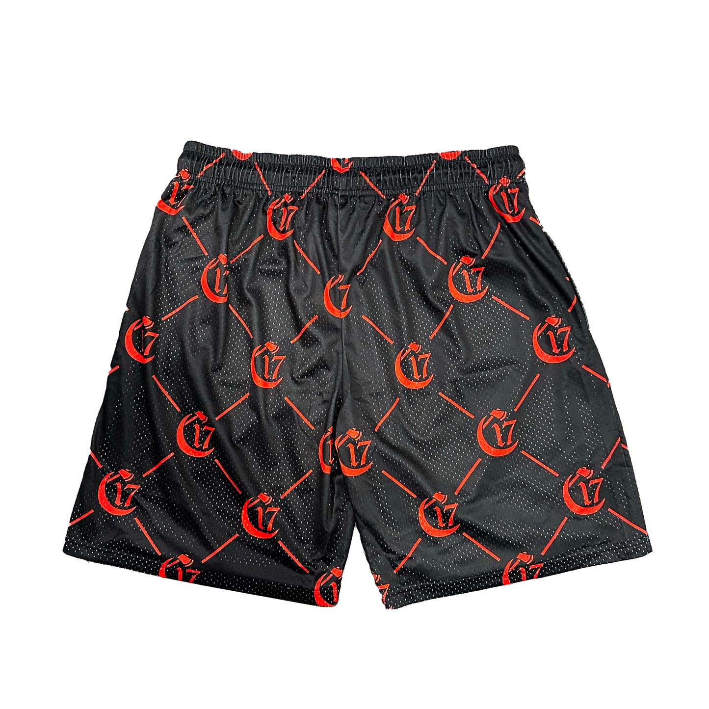C17 - Monogram - 9 inch inseam Long Shorts - Black and Red