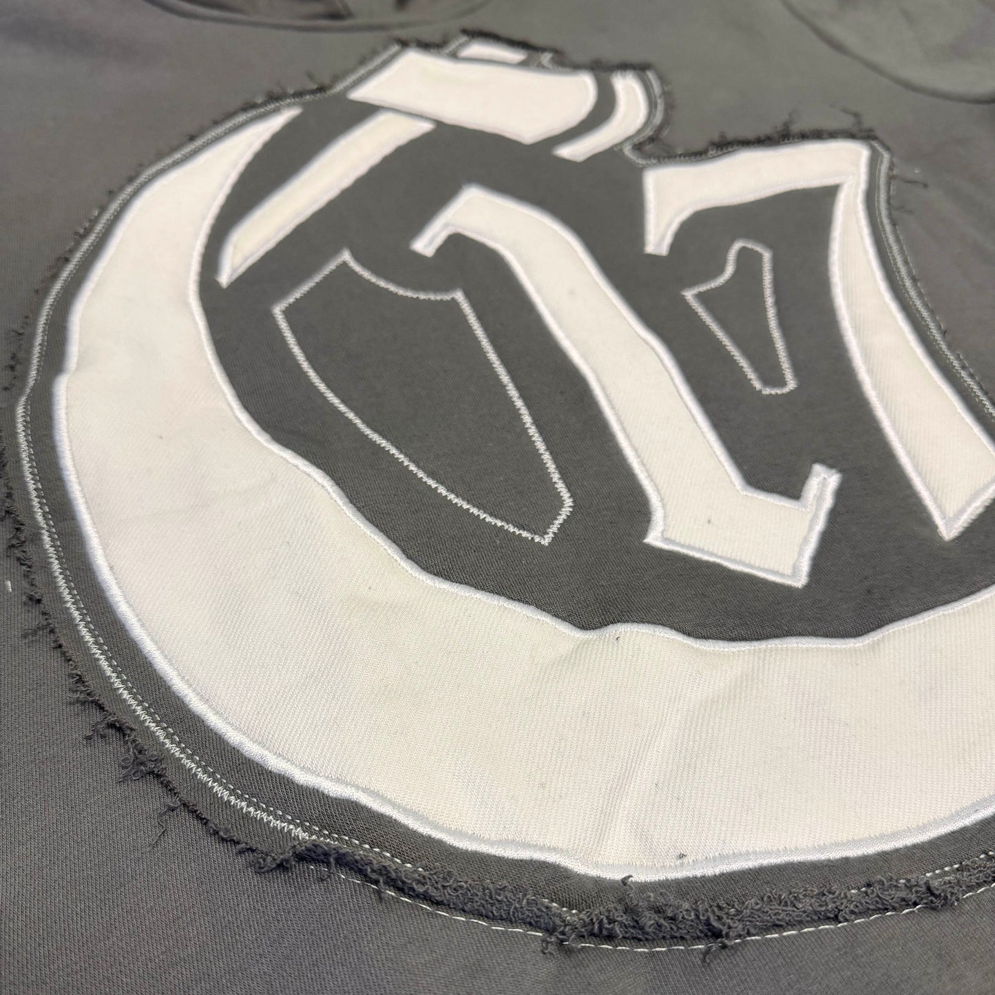 Luxury Worn & Torn Patchwork Hoodie - Grey