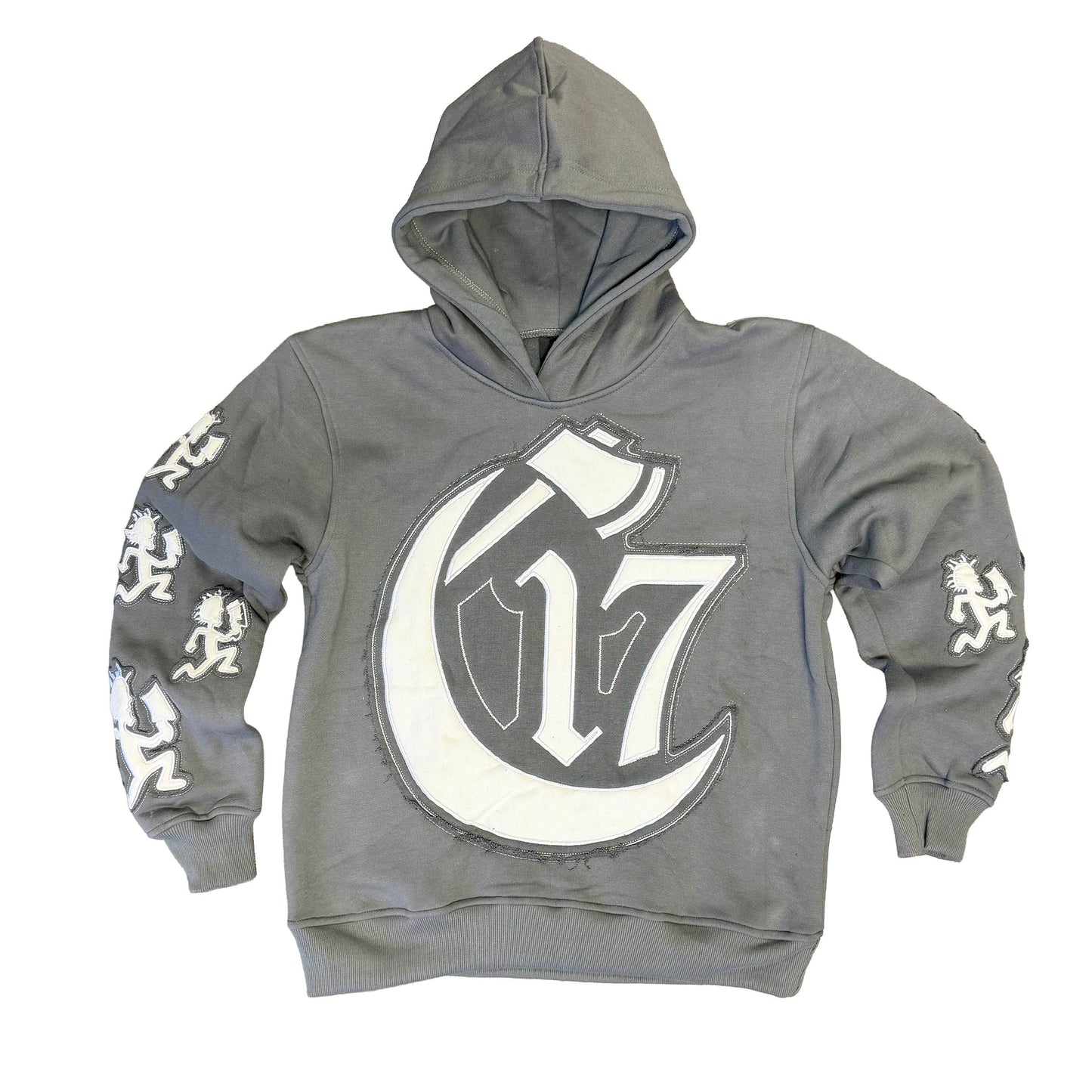 Luxury Worn & Torn Patchwork Hoodie - Grey