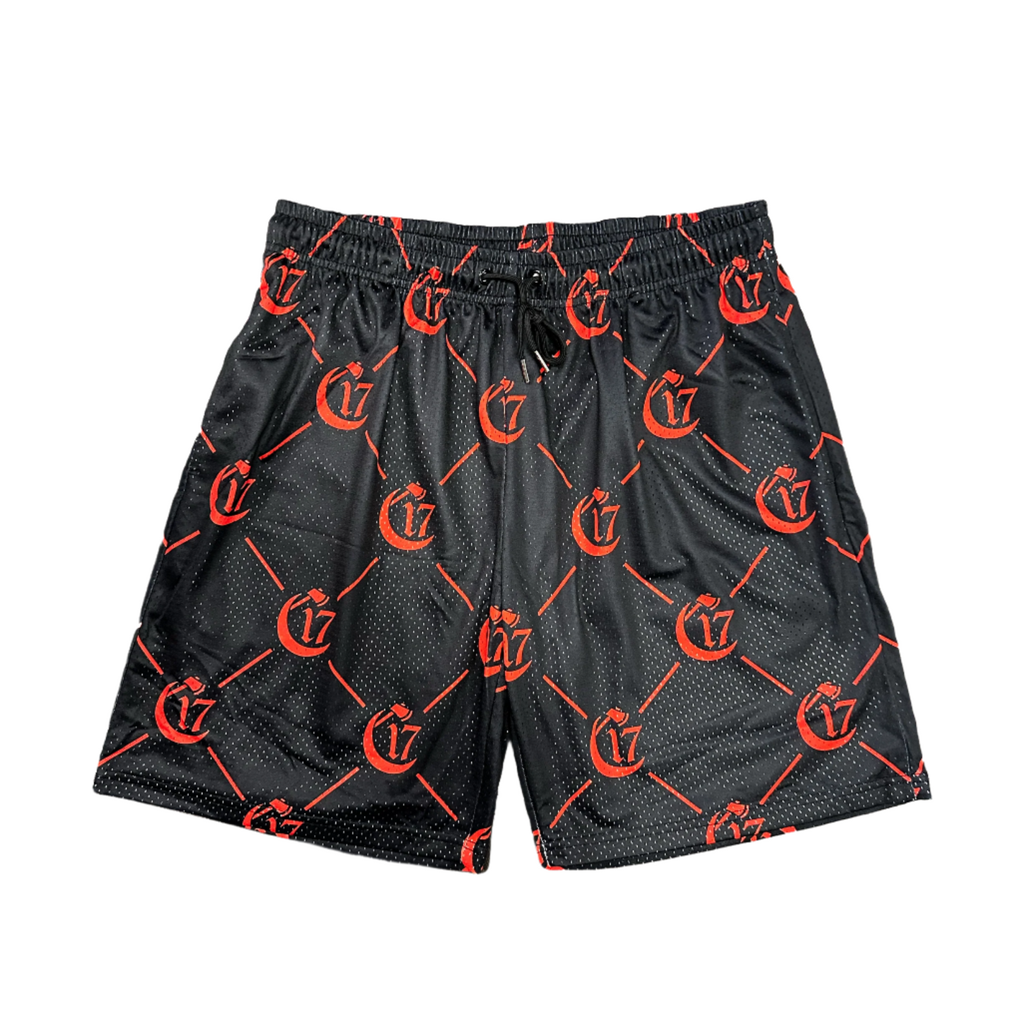 C17 - Monogram - 9 inch inseam Long Shorts - Black and Red